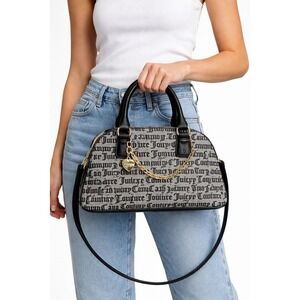 Y2K Juicy Couture Monogram Satchel Bowling Bag Heart Charm Black Crossbody
